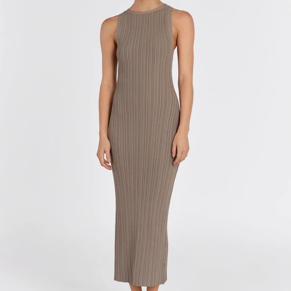 DISSH Dresses & Skirts - DISSH Taupe Ribbed Midi Dress